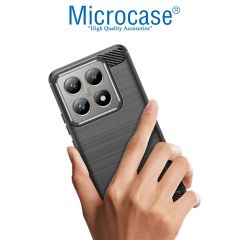 Microcase Xiaomi Redmi Note 14 5G ile Uyumlu Brushed Carbon Fiber Silikon Kılıf - Siyah AL3332