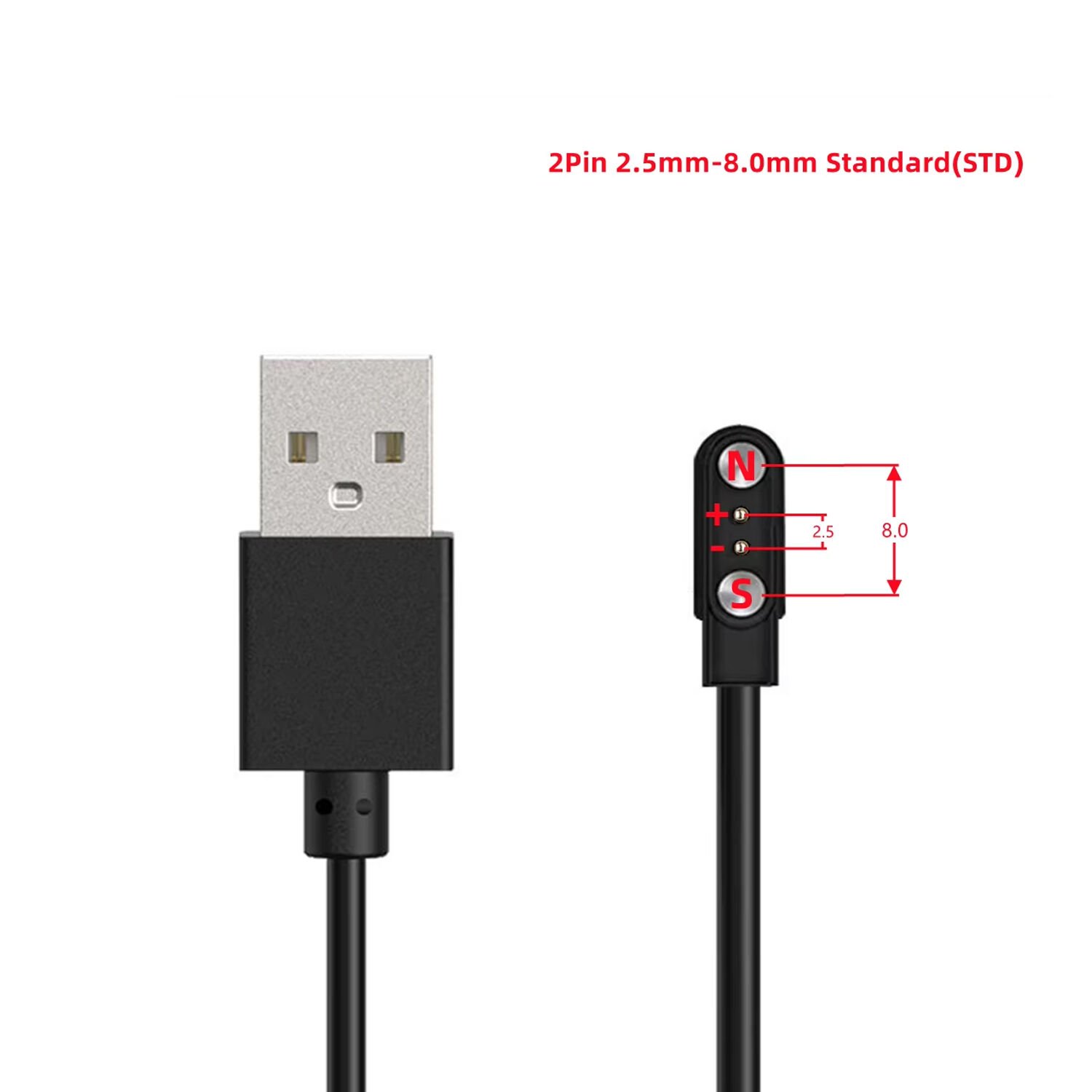 Microcase 2 Pin 2.5mm Pin Aralığı 8mm Mıknatıs Mesafesi Akıllı Saatler için Manyetik Şarj Kablosu (+ - )  - AL5410