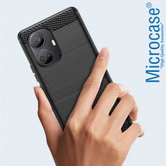 Microcase Realme 10 Pro Plus Brushed Carbon Fiber Silikon Kılıf - Siyah AL3332