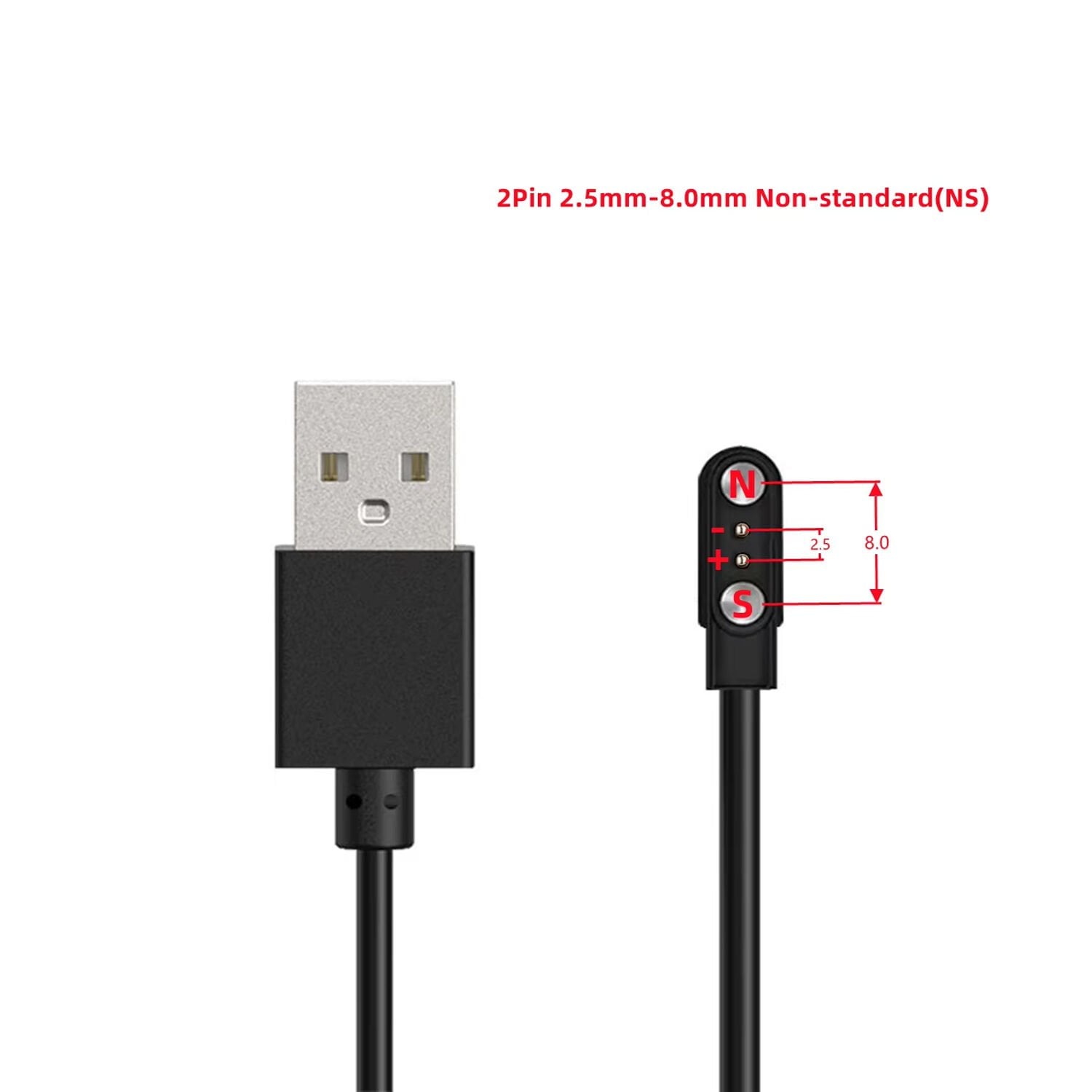 Microcase 2 Pin 2.5mm Pin Aralığı 8mm Mıknatıs Mesafesi Akıllı Saatler için Manyetik Şarj Kablosu (- +) AL5411