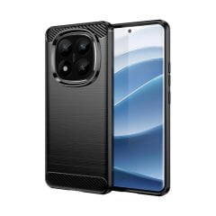 Microcase Xiaomi Redmi Note 14 Pro Plus 5G ile Uyumlu Brushed Carbon Fiber Silikon Kılıf - Siyah AL3332