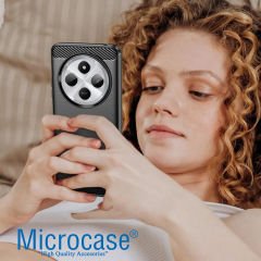 Microcase Xiaomi Redmi 14C  4G - 14R ile Uyumlu Brushed Carbon Fiber Silikon Kılıf - Siyah AL3332
