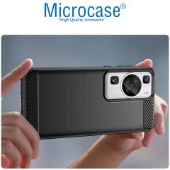 Microcase Huawei P60 / P60 Pro Brushed Carbon Fiber Silikon Kılıf - Siyah AL3332
