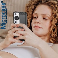 Microcase Huawei P60 / P60 Pro Brushed Carbon Fiber Silikon Kılıf - Siyah AL3332