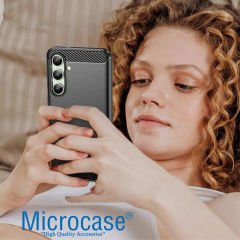 Microcase Samsung Galaxy S24 FE ile Uyumlu Brushed Carbon Fiber Silikon Kılıf - Siyah AL3332