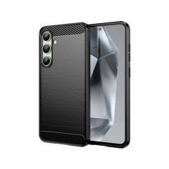 Microcase Samsung Galaxy S24 FE ile Uyumlu Brushed Carbon Fiber Silikon Kılıf - Siyah AL3332