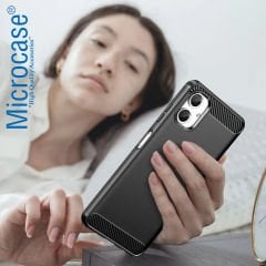 Microcase Samsung Galaxy A06 ile Uyumlu Brushed Carbon Fiber Silikon Kılıf - Siyah AL3332