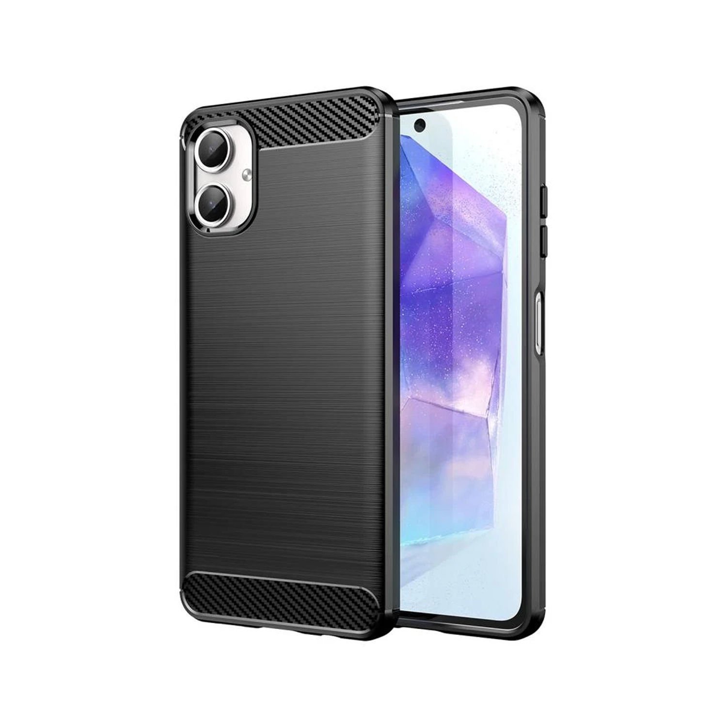 Microcase Samsung Galaxy A06 ile Uyumlu Brushed Carbon Fiber Silikon Kılıf - Siyah AL3332
