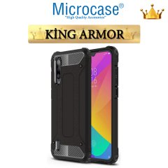 Microcase Xiaomi Mi CC9e - Mi A3 King Serisi Armor Perfect Koruma Kılıf Siyah + Tempered Glass Cam Koruma (SEÇENEKLİ)
