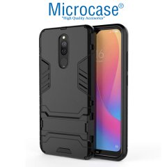 Microcase Xiaomi Redmi 8 Alfa Serisi Armor Standlı Perfect Koruma Kılıf - Siyah + Tempered Glass Cam Koruma