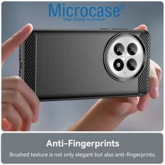 Microcase OnePlus 13 ile Uyumlu Brushed Carbon Fiber Silikon Kılıf - Siyah AL3332