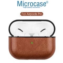 Microcase Airpods Pro Kulaklık ve Şarj Ünitesi için Deri Kılıf - Kahverengi