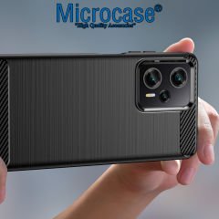 Microcase Xiaomi Poco F5 / Redmi Note 12 Turbo Brushed Carbon Fiber Silikon Kılıf - Siyah AL3332