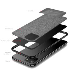Oppo Realme C11 Fabrik Serisi Kumaş ve Deri Desen Kılıf - Gri
