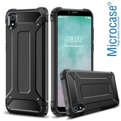 Microcase Xiaomi Redmi 7A King Serisi Armor Perfect Koruma Kılıf Siyah + Tempered Glass Cam Koruma (SEÇENEKLİ)