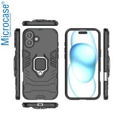 Microcase Iphone 16 ile Uyumlu   Batman Serisi Yüzük Standlı Armor Kılıf - Siyah AL3349