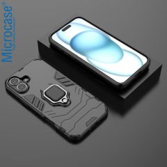 Microcase Iphone 16 ile Uyumlu   Batman Serisi Yüzük Standlı Armor Kılıf - Siyah AL3349