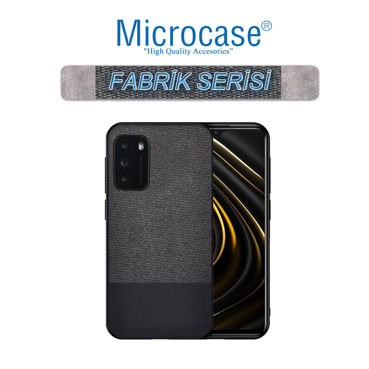 Xiaomi Poco M3 Fabrik Serisi Kumaş ve Deri Desen Kılıf - Siyah