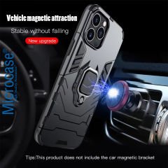 Microcase Iphone 16 Pro ile Uyumlu Batman Serisi Yüzük Standlı Armor Kılıf - Siyah AL3349
