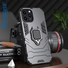 Microcase Iphone 16 Pro ile Uyumlu Batman Serisi Yüzük Standlı Armor Kılıf - Siyah AL3349