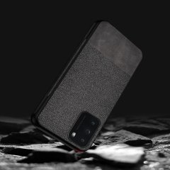 Xiaomi Poco M3 Fabrik Serisi Kumaş ve Deri Desen Kılıf - Siyah