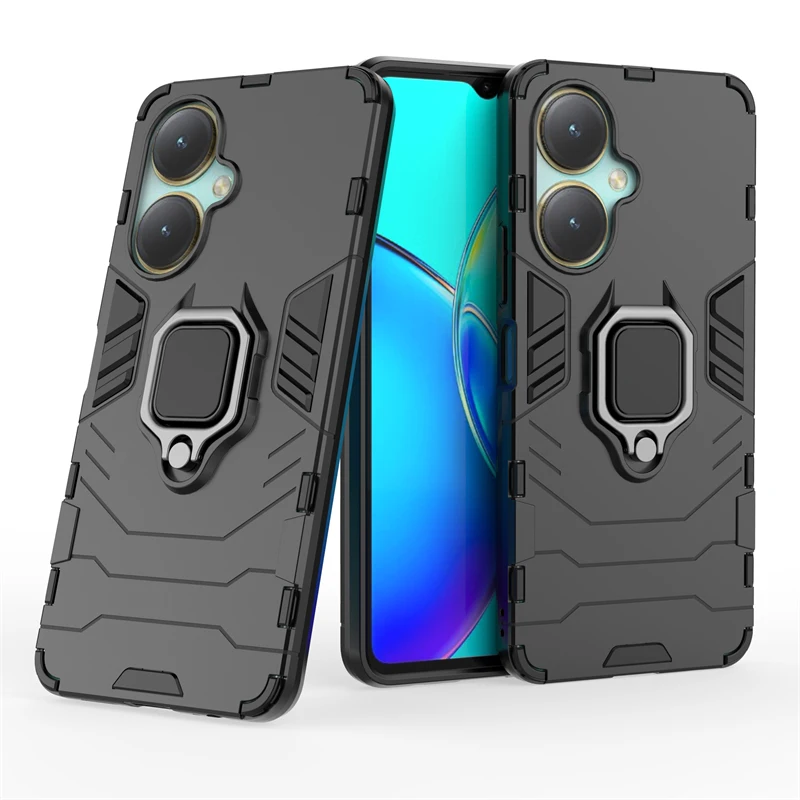 Microcase Vivo Y27 6.64 4G / vivo Y35 plus Batman Serisi Yüzük Standlı Armor Kılıf - Siyah AL3349