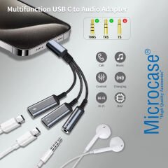 Microcase 60W 3in1 Alüminyum Gövde USB-C Adaptör Type-C to Type-C Şarj ve 3.5 mm Jak ve Dac Destekli Kablo AL5418