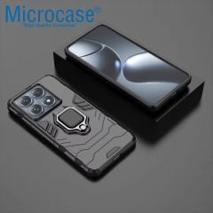 Microcase Xiaomi 14T Pro ile Uyumlu Batman Serisi Yüzük Standlı Armor Kılıf - Siyah AL3349