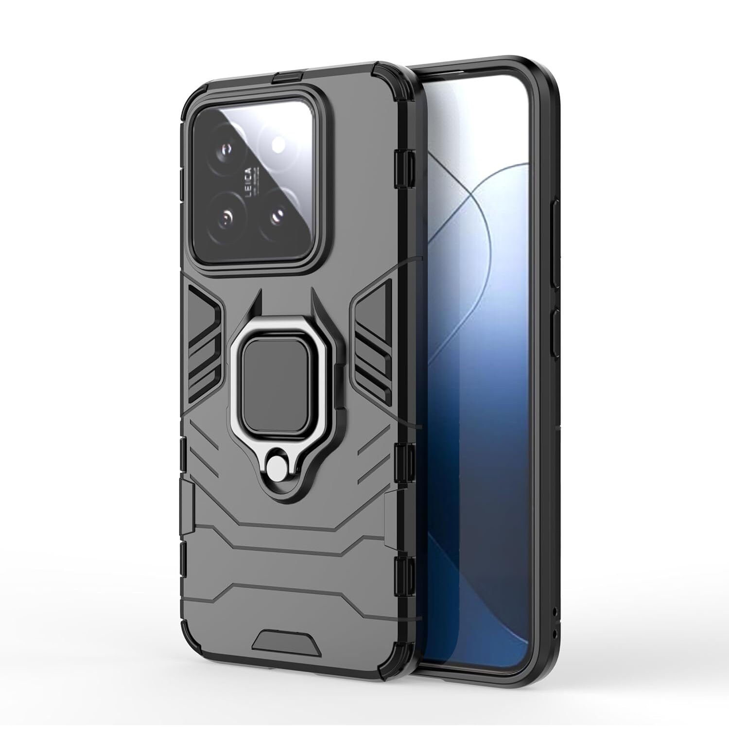 Microcase Xiaomi 14 Global Batman Serisi Yüzük Standlı Armor Kılıf - Siyah AL3349