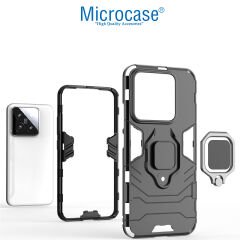 Microcase Xiaomi 14 Global Batman Serisi Yüzük Standlı Armor Kılıf - Siyah AL3349