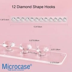 Microcase Kendinden Yapışkanlı 12'li Elmas Tasarım Şeffaf Akrilik Takı ve Aksesuar Düzenleyici Duvar Askısı AL5419