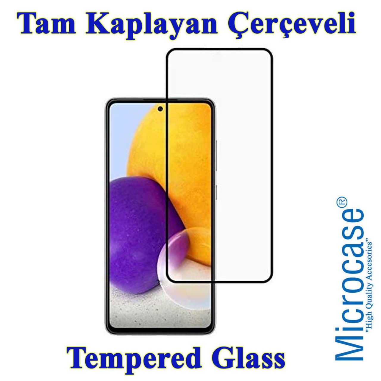 Microcase Samsung Galaxy A72 Tam Kaplayan Çerçeveli Tempered Ekran Koruyucu - Siyah