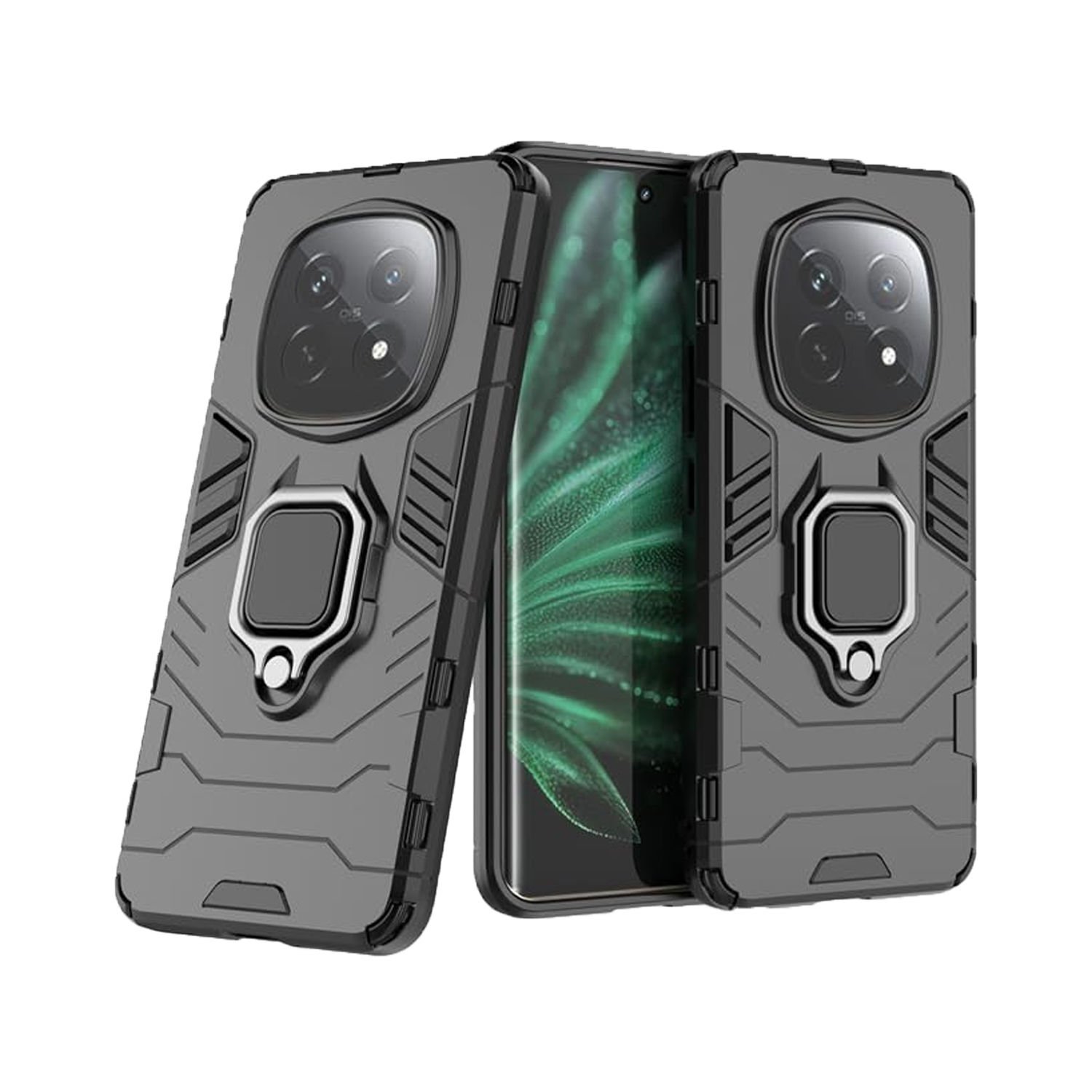 Microcase Xiaomi Redmi Note 14 Pro 5G ile Uyumlu Batman Serisi Yüzük Standlı Armor Kılıf - Siyah AL3349