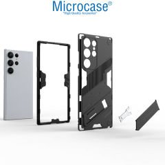 Microcase Samsung Galaxy S23 Ultra Matrix Serisi Armor Standlı Perfect Koruma Kılıf -Siyah AL3416