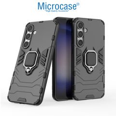 Microcase Samsung Galaxy S24 FE ile Uyumlu Batman Serisi Yüzük Standlı Armor Kılıf - Siyah AL3349