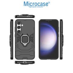 Microcase Samsung Galaxy S24 FE ile Uyumlu Batman Serisi Yüzük Standlı Armor Kılıf - Siyah AL3349