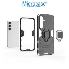Microcase Samsung Galaxy S24 FE ile Uyumlu Batman Serisi Yüzük Standlı Armor Kılıf - Siyah AL3349