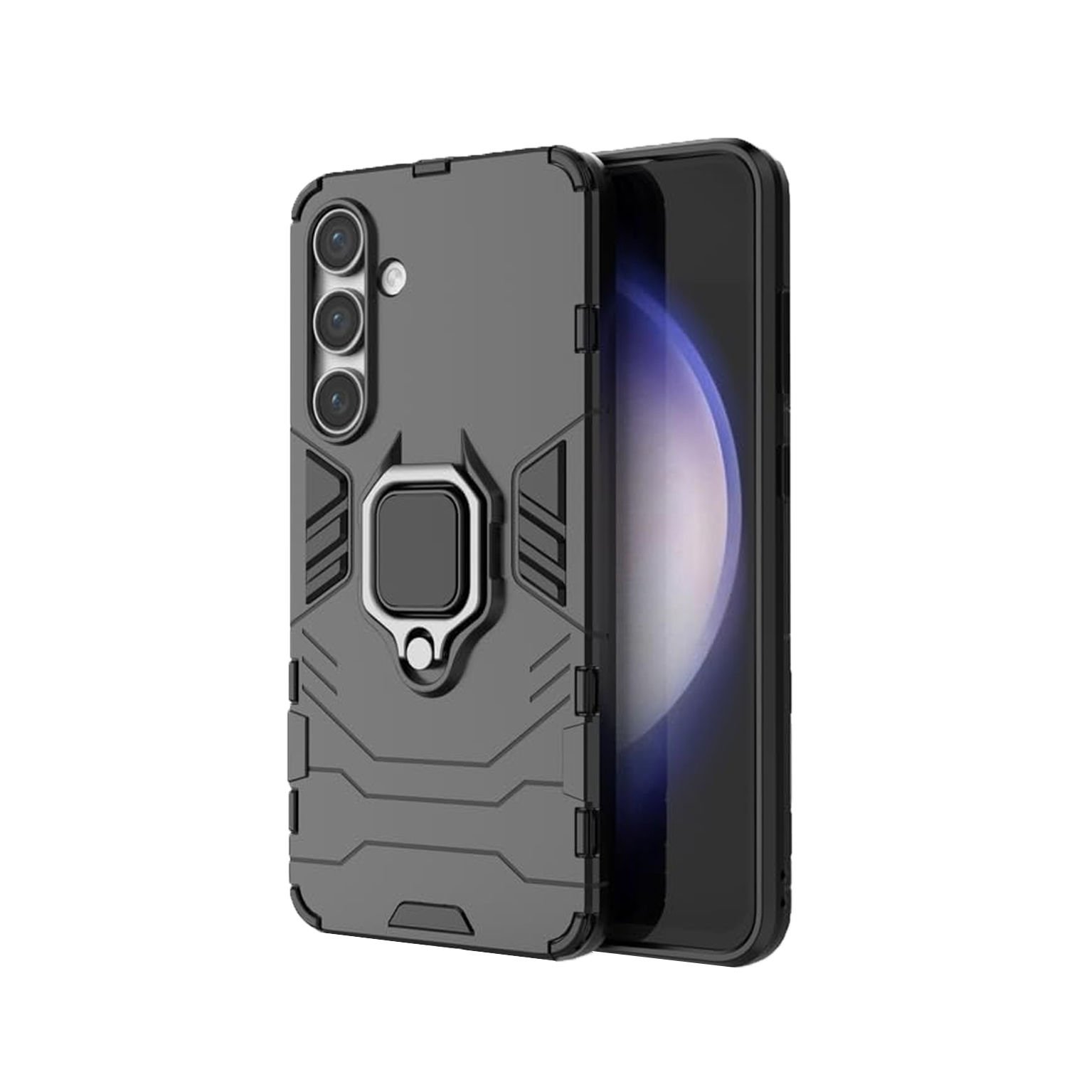 Microcase Samsung Galaxy S24 FE ile Uyumlu Batman Serisi Yüzük Standlı Armor Kılıf - Siyah AL3349