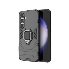 Microcase Samsung Galaxy S24 FE ile Uyumlu Batman Serisi Yüzük Standlı Armor Kılıf - Siyah AL3349