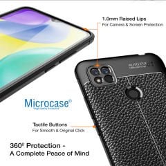 Microcase Xiaomi Redmi 10A Leather Serisi Deri Efekt Silikon Kılıf - Siyah Al3337