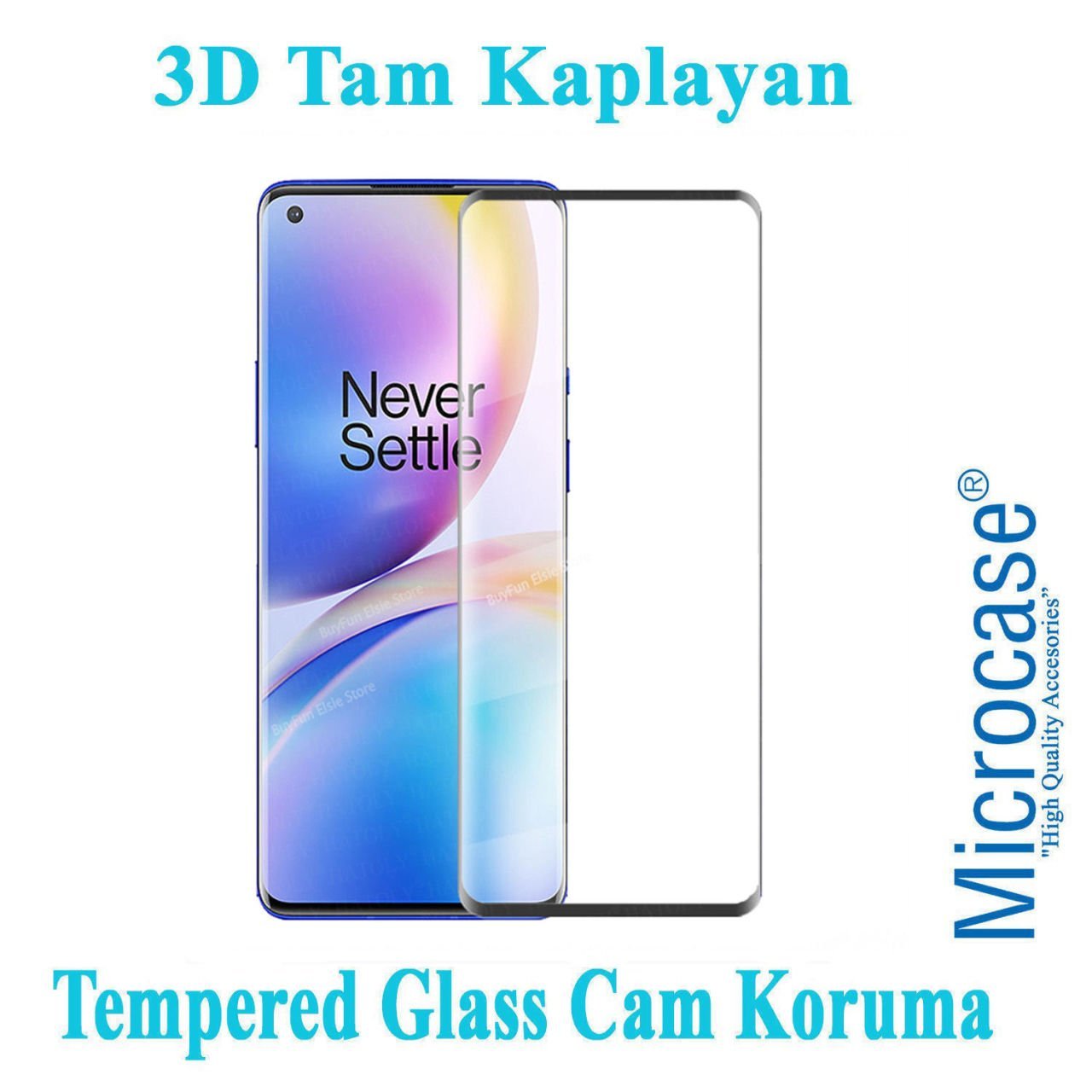 Microcase OnePlus 9 Pro 3D Curved Tam Kaplayan Tempered Glass Cam Koruma - Siyah