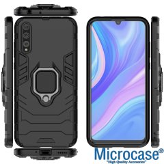 Microcase Huawei Y7 2019 Batman Serisi Yüzük Standlı Armor Kılıf - Siyah