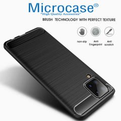Microcase Samsung Galaxy A12 Brushed Carbon Fiber Silikon Kılıf - Siyah