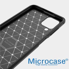 Microcase Samsung Galaxy A12 Brushed Carbon Fiber Silikon Kılıf - Siyah