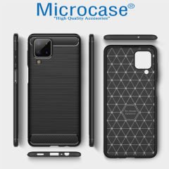 Microcase Samsung Galaxy A12 Brushed Carbon Fiber Silikon Kılıf - Siyah