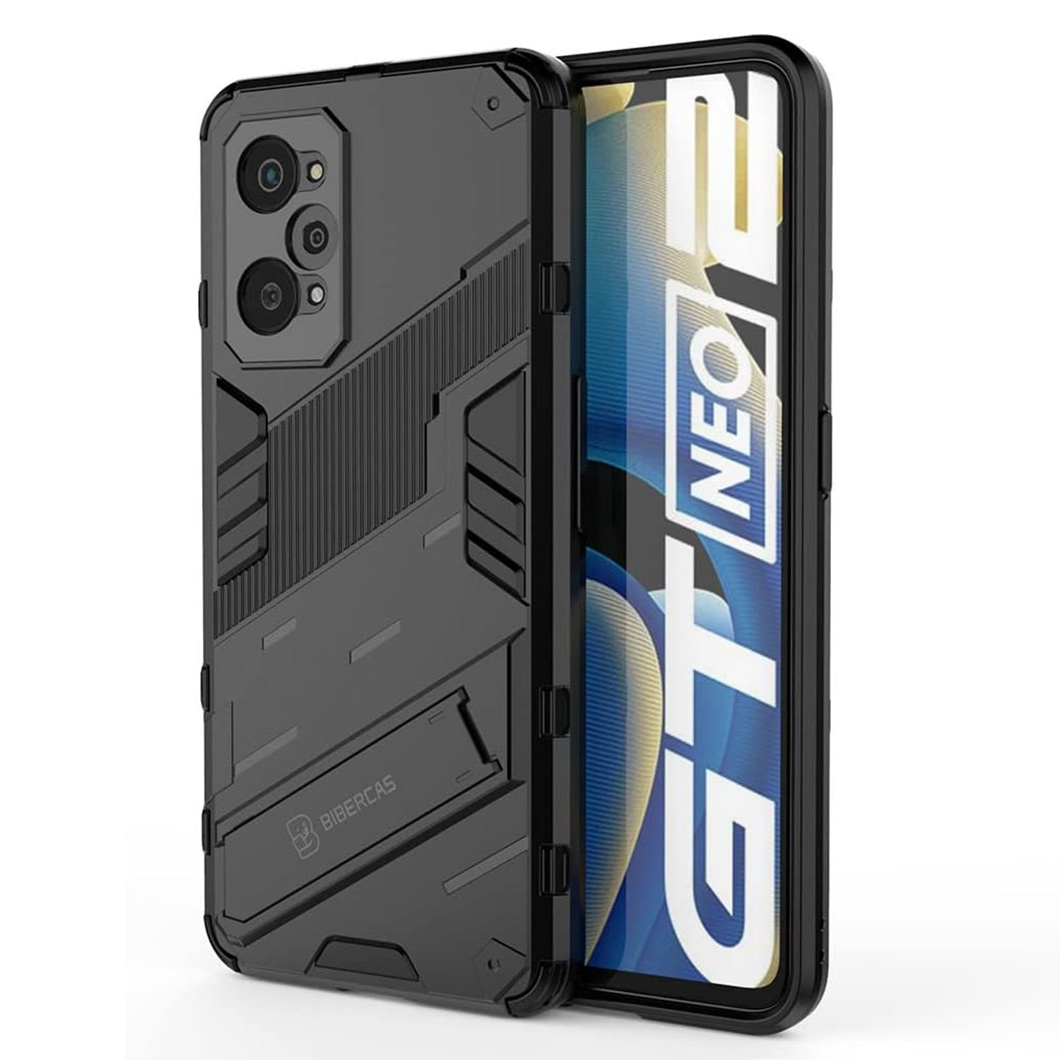 Microcase Realme GT2 / GT Neo2 Matrix Serisi Armor Standlı Perfect Koruma Kılıf - Siyah AL3416