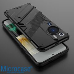 Microcase Huawei P60 / P60 Pro Matrix Serisi Armor Standlı Perfect Koruma Kılıf - Siyah AL3416