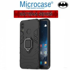 Microcase Huawei Y7 2019 Batman Serisi Yüzük Standlı Armor Kılıf - Siyah + Tempered Glass Cam Koruma