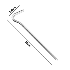 Microcase Metal Çadır Kazığı 18 cm – Paslanmaz Çelik Kamp Çadırı, Tente ve Gölgelik Sabitleme Kazığı (J Tipi Kancalı) 4 Adet  - AL5904