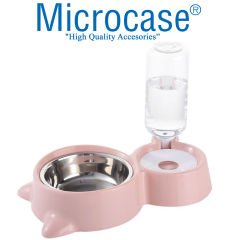 Microcase 2'li 500ml Kedi Köpek Suluk Hazneli Çelik Mama Kabı-AL3604